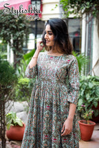 Designer Partywear Printed Light Cyan Pure Maslin Gown - Anbazaar | Grocsy