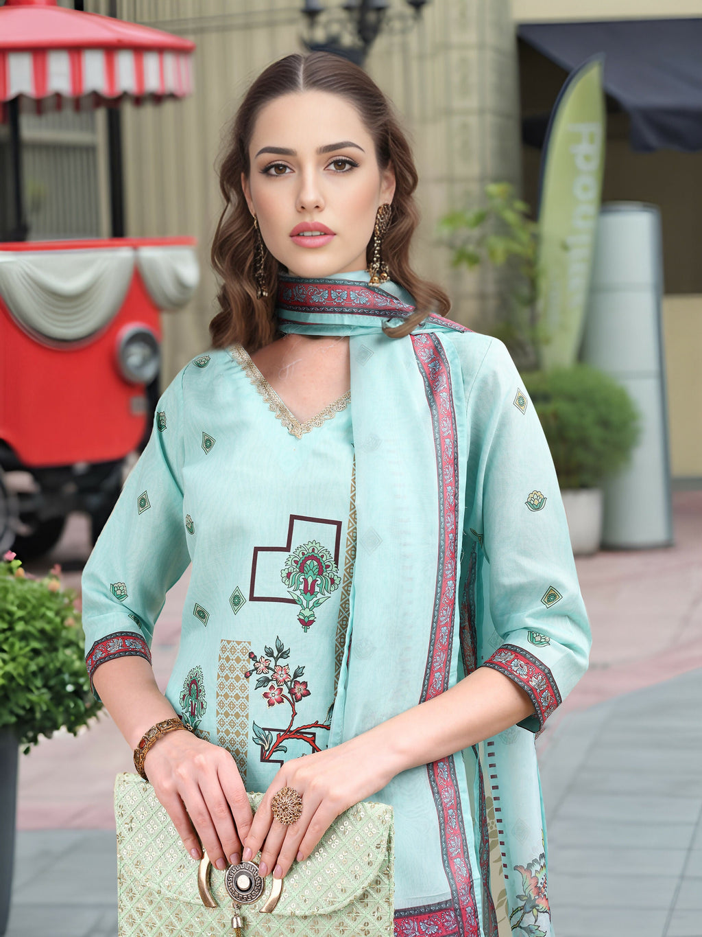 Joban Fashion Sky Blue Positive Digital Print With Position Foil Kurta Set | Grocsy