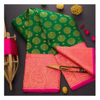 DEIANA'S Beautiful Designer Golden zari Soft Lichi Silk Saree - Green | Grocsy