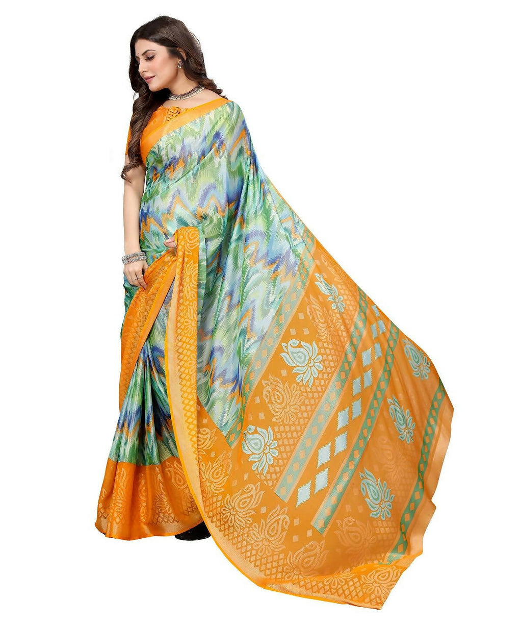 Vamika Green Chiffon Brasso Bollywood Style Woven Saree (KARUNA YELLOW) | Grocsy