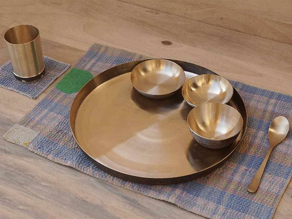 De Kulture Works Pure Ayurveda Kansa Bronze Golden Dinner Thali Set | Grocsy