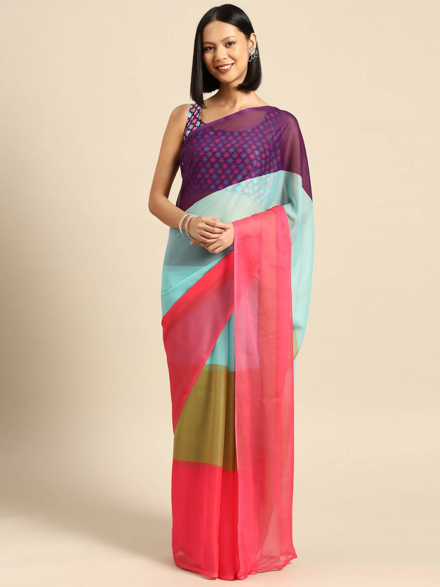 Ahalyaa Women's Traditional wear Saree - Blue | Grocsy