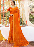 Orange Georgette Foil Printed Saree with Unstitched Blouse Piece - Avika | Grocsy