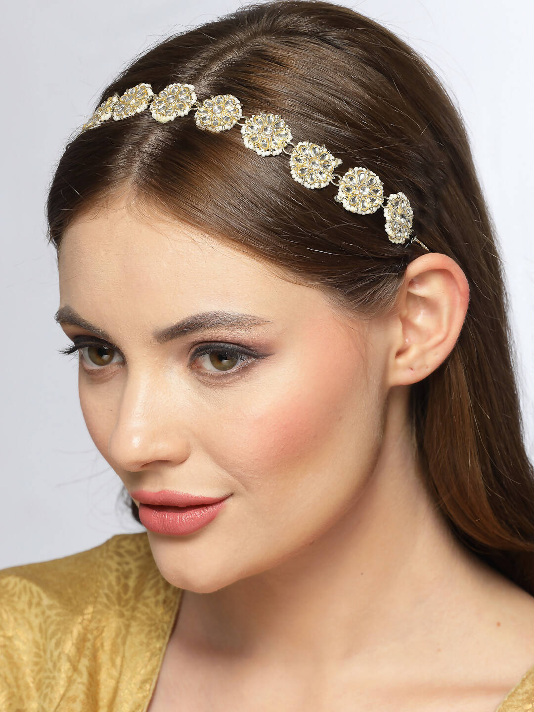 NVR Women's Gold-Polished Traditional Trending Matha Patti | Grocsy