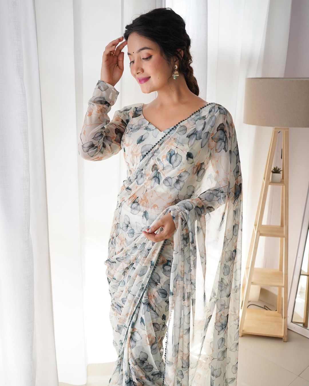 Teeya Creation Grey Color Tabby Silk Fabric ready To Wear Saree | Grocsy