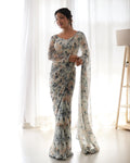 Teeya Creation Grey Color Tabby Silk Fabric ready To Wear Saree | Grocsy