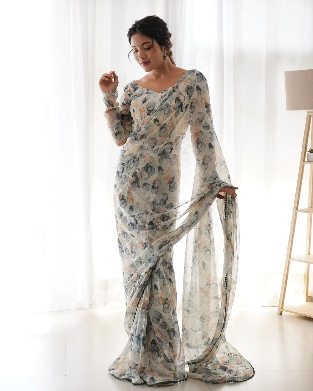 Teeya Creation Grey Color Tabby Silk Fabric ready To Wear Saree | Grocsy