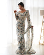 Teeya Creation Grey Color Tabby Silk Fabric ready To Wear Saree | Grocsy
