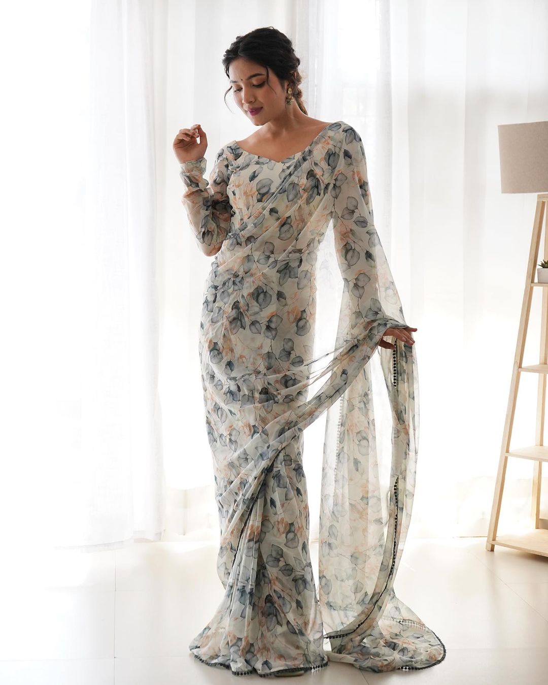 Teeya Creation Grey Color Tabby Silk Fabric ready To Wear Saree | Grocsy
