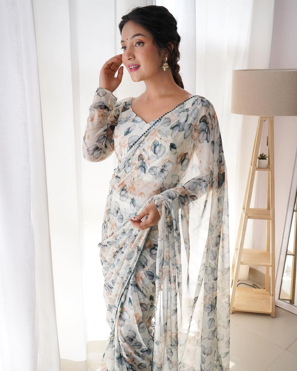 Teeya Creation Grey Color Tabby Silk Fabric ready To Wear Saree | Grocsy