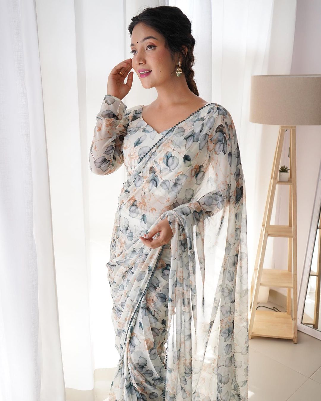 Teeya Creation Grey Color Tabby Silk Fabric ready To Wear Saree | Grocsy