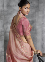 Vegaa Fashion Peach Silk Embroidered Wedding Wear Saree | Grocsy