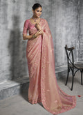 Vegaa Fashion Peach Silk Embroidered Wedding Wear Saree | Grocsy
