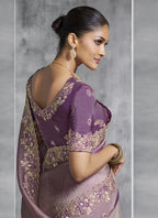 Vegaa Fashion Lavender Silk Embroidered Wedding Wear Saree | Grocsy