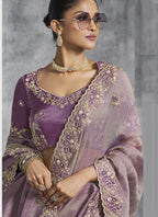 Vegaa Fashion Lavender Silk Embroidered Wedding Wear Saree | Grocsy
