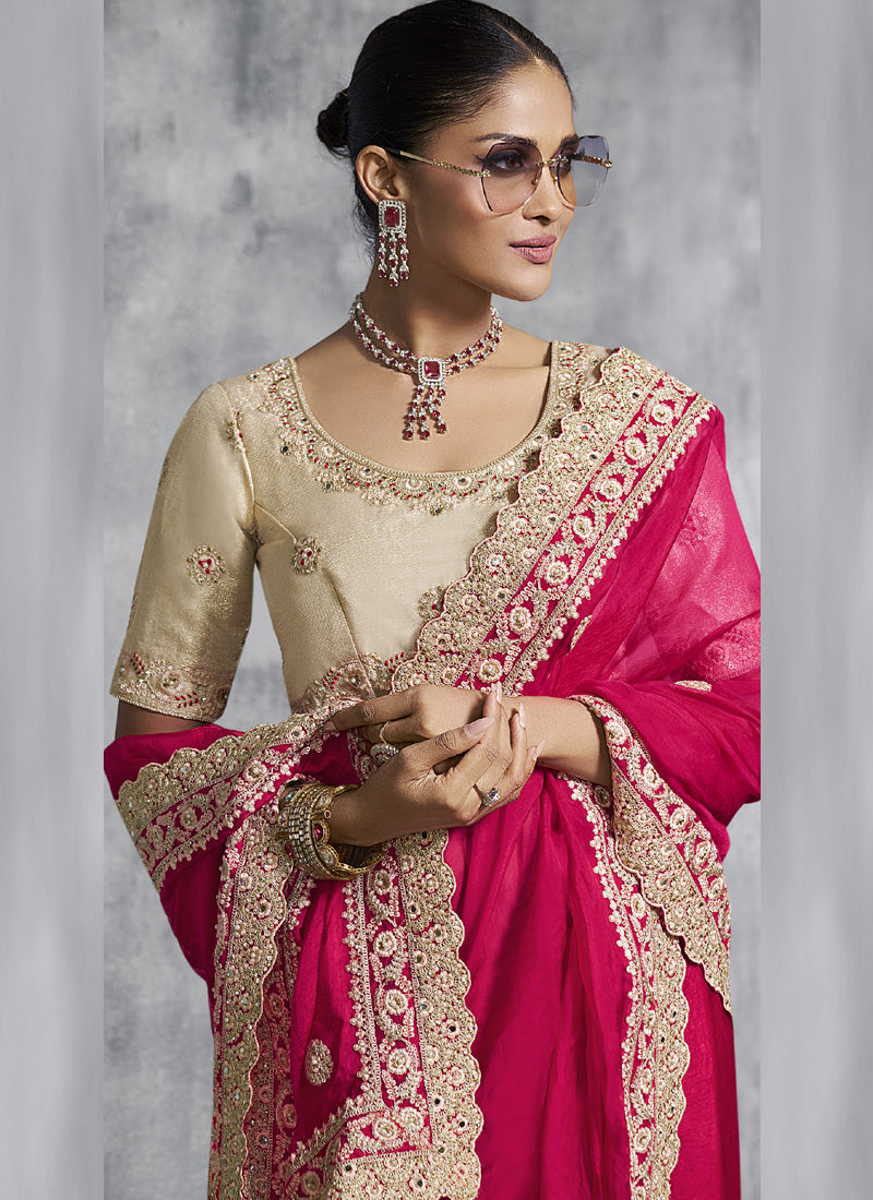 Vegaa Fashion Red Silk Embroidered Wedding Wear Saree | Grocsy
