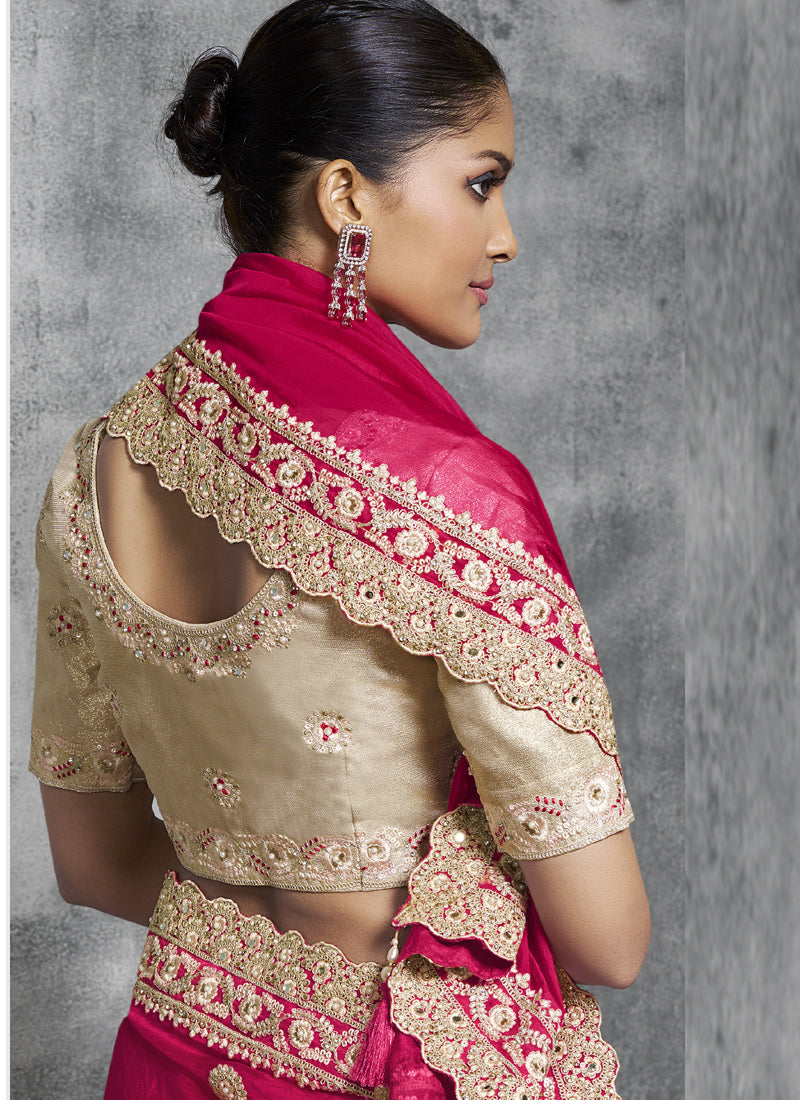 Vegaa Fashion Red Silk Embroidered Wedding Wear Saree | Grocsy