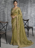 Vegaa Fashion Mehendi Silk Embroidered Wedding Wear Saree | Grocsy