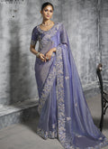 Vegaa Fashion Lavender Silk Embroidered Wedding Wear Saree | Grocsy