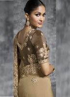 Vegaa Fashion Beige Silk Embroidered Wedding Wear Saree | Grocsy