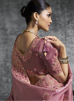 Vegaa Fashion Pink Art Silk Embroidered Wedding Wear Saree | Grocsy
