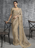 Vegaa Fashion Beige Art Silk Embroidered Wedding Wear Saree | Grocsy