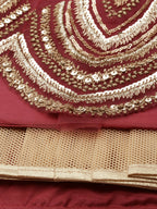House of Panchhi Women Rosegold Net Embroidered Mirror Lehenga & Blouse with Dupatta | Grocsy