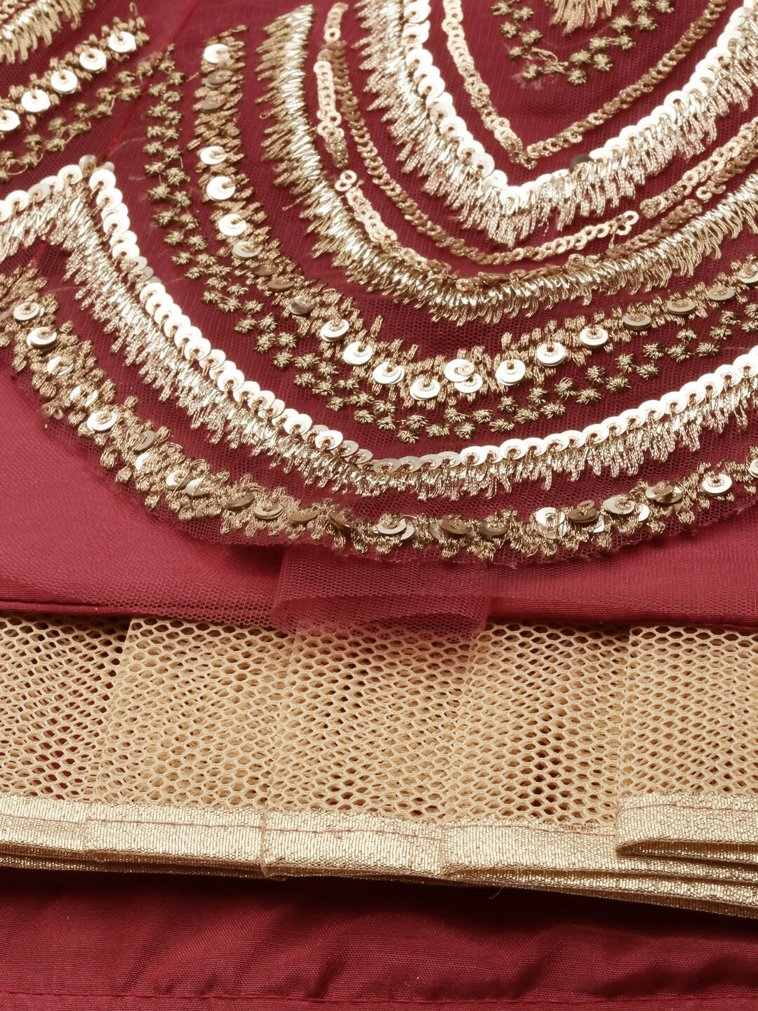 House of Panchhi Women Rosegold Net Embroidered Mirror Lehenga & Blouse with Dupatta | Grocsy