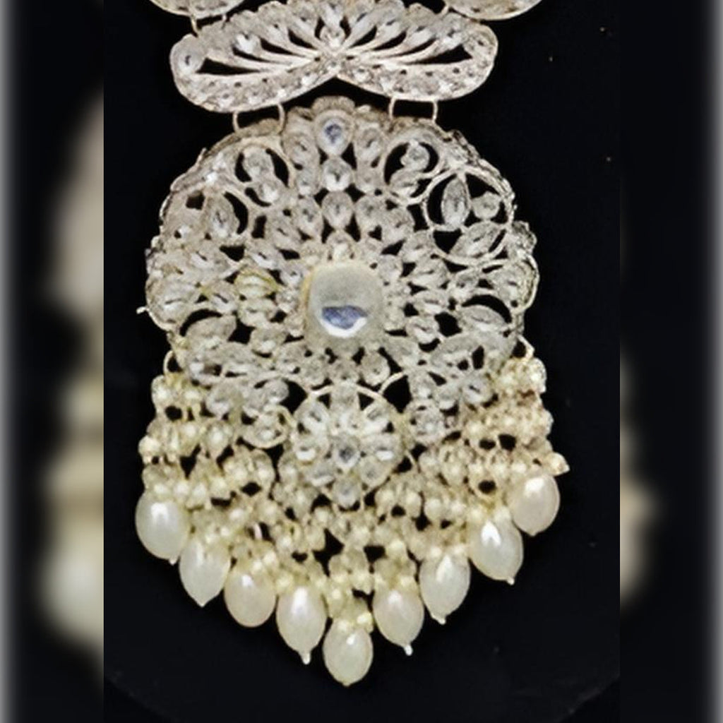 Jewel City Elegant Multi-Layered Pearl Necklace Set with Intricate Silver Pendant and Earrings | Grocsy