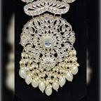 Jewel City Elegant Multi-Layered Pearl Necklace Set with Intricate Silver Pendant and Earrings | Grocsy