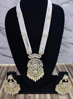 Jewel City Elegant Multi-Layered Pearl Necklace Set with Intricate Silver Pendant and Earrings | Grocsy