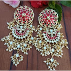 Jewel City Exquisite Polki Kundan Stone and Pearl Earrings - Regal Ethnic Bridal Jewelry | Grocsy