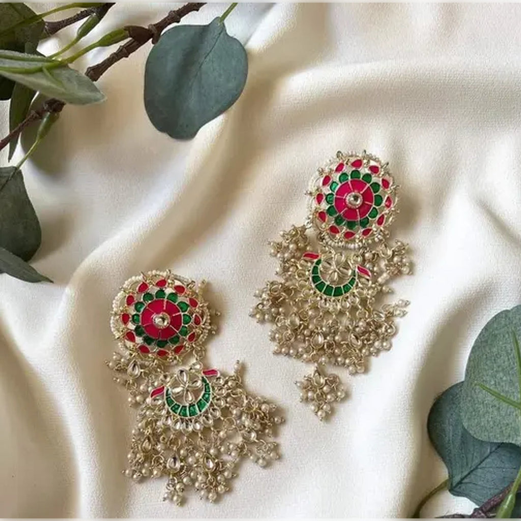 Jewel City Exquisite Polki Kundan Stone and Pearl Earrings - Regal Ethnic Bridal Jewelry | Grocsy
