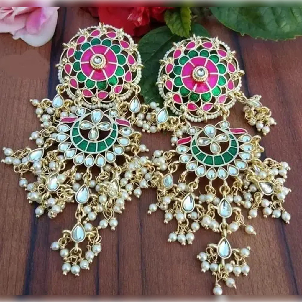 Jewel City Exquisite Polki Kundan Stone and Pearl Earrings - Regal Ethnic Bridal Jewelry | Grocsy