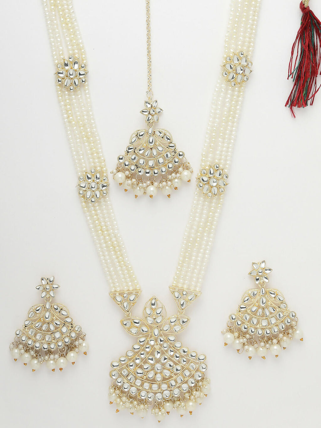 NVR Women's Gold-Polished Kundan-Studded Chandbali Earrings | Grocsy