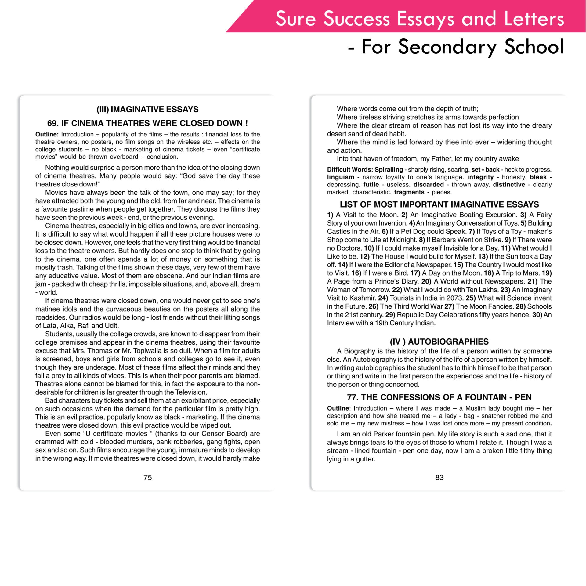 Prof. Bannerji's Sure Success Excellent Essays & Letters for Secondary School | Age 12+ years | Grocsy