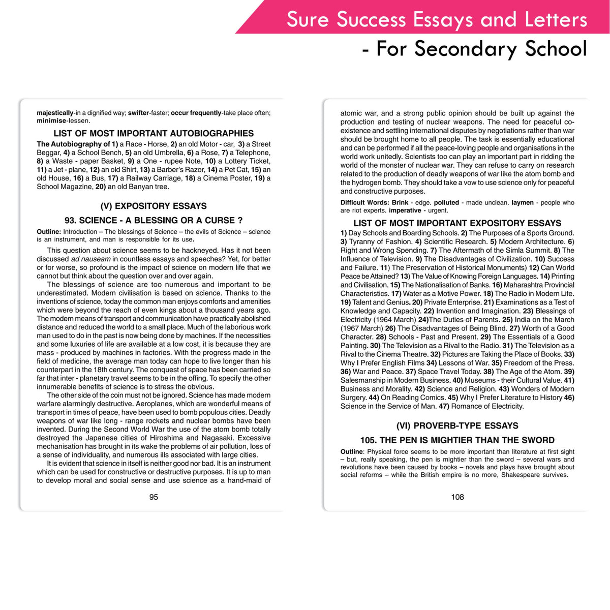 Prof. Bannerji's Sure Success Excellent Essays & Letters for Secondary School | Age 12+ years | Grocsy