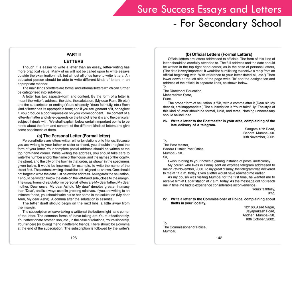 Prof. Bannerji's Sure Success Excellent Essays & Letters for Secondary School | Age 12+ years | Grocsy