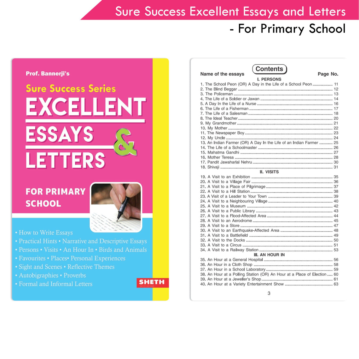 Prof. Bannerji's Sure Success Excellent Essays And Letters for Primary School | Age 7-15 years | Grocsy