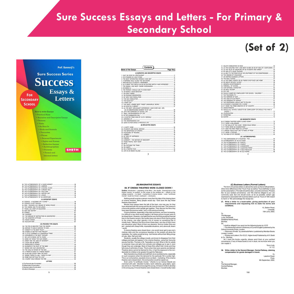 Sure Success Primary & Secondary School Essays and Letters Books Set of 2| Formal & Informal Letters, Descriptive Essays | Grocsy