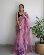 Vamsee Pink Organza Saree | Grocsy