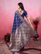 Vedant Vastram Banarasi Silk Fashion Saree - Navy | Grocsy