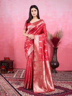 Vedant Vastram Banarasi Silk Fashion Saree - Red | Grocsy