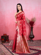 Vedant Vastram Banarasi Silk Fashion Saree - Red | Grocsy