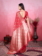 Vedant Vastram Banarasi Silk Fashion Saree - Red | Grocsy