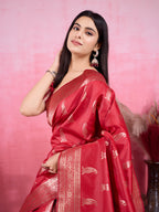 Vedant Vastram Banarasi Silk Fashion Saree - Red | Grocsy