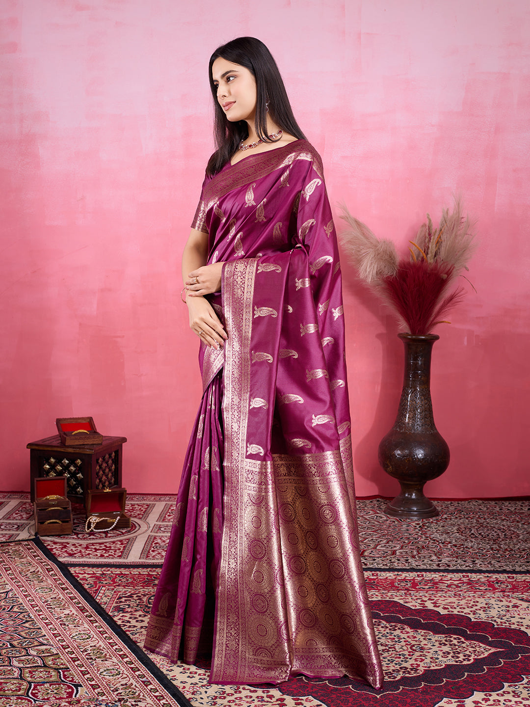 Vedant Vastram Banarasi Silk Fashion Saree - Wine | Grocsy