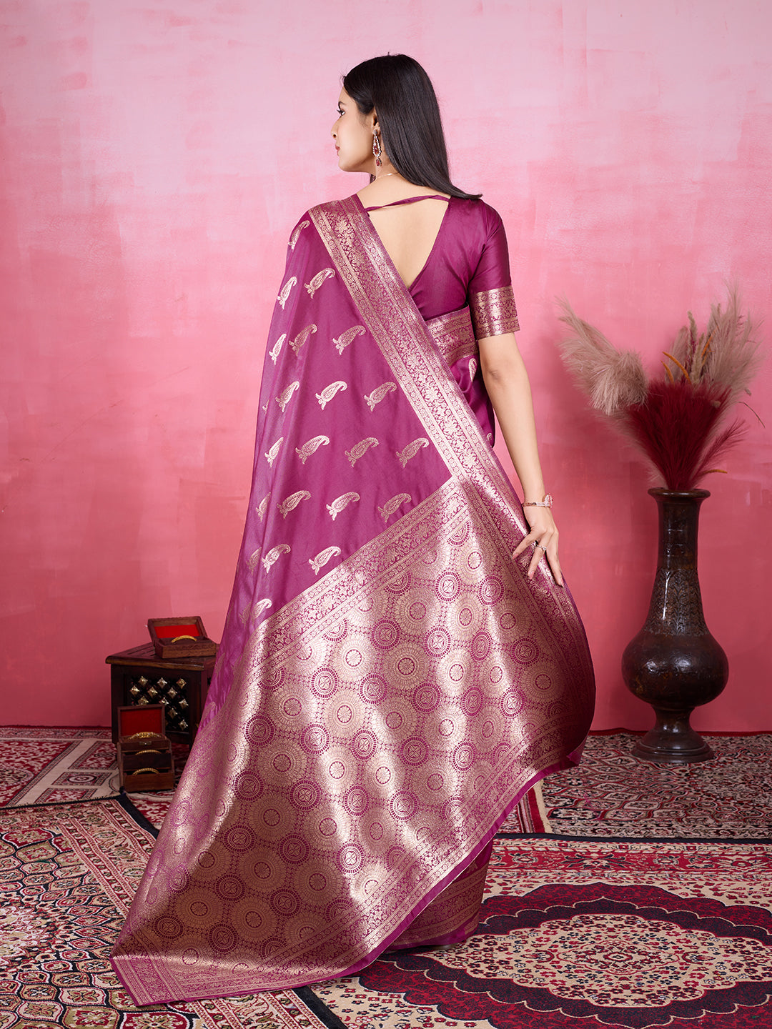 Vedant Vastram Banarasi Silk Fashion Saree - Wine | Grocsy
