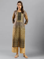 Brown Chinon Digital Printed With Hand Work Kurta - Himanshi | Grocsy