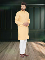 Even Apparels Men's Pure Cotton Yellow Kurta | Grocsy